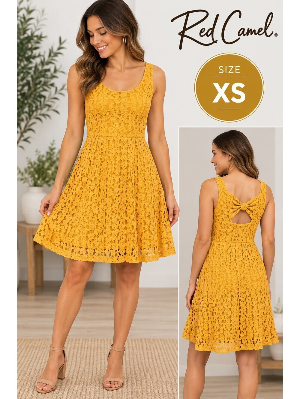Red Camel | XS | Mustard Yellow Lace Fit & Flare Dress